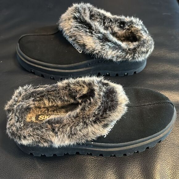 Skechers Shindigs Fortress Suede Platform Clog Slipper Faux Fur - Picture 6 of 7